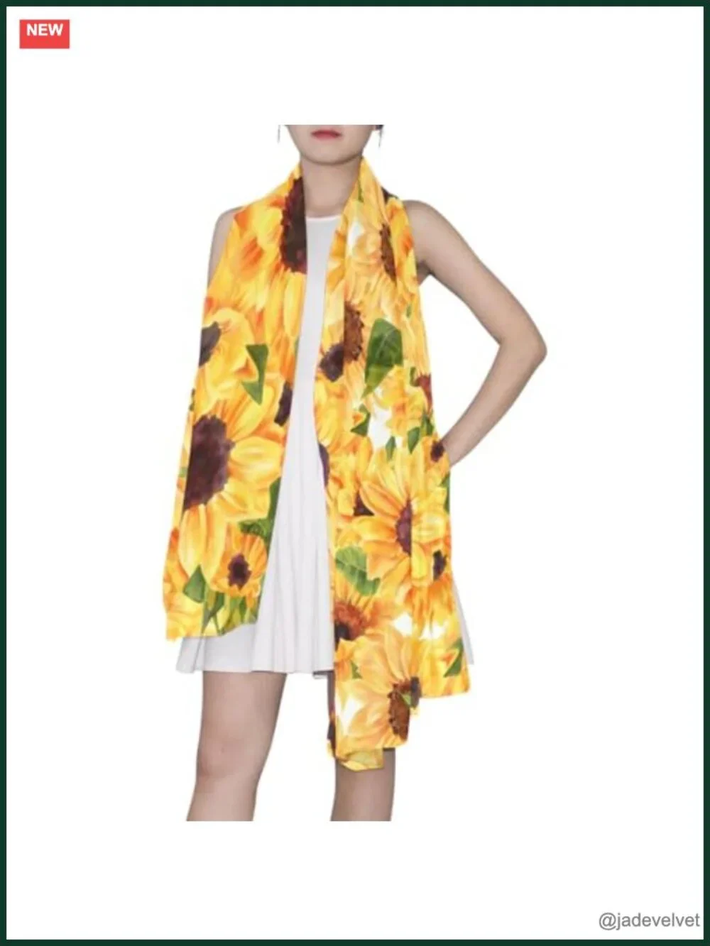 Large Silk Like Scarf - Watercolor Floral Pattern